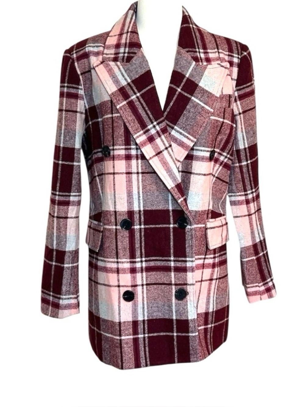 7 For all Mankind  Maroon Pink Double Breasted Pea Coat, size
Medium